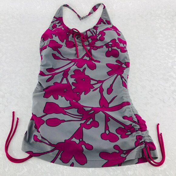 Shade Clothing Gray and Maroon Ruched Halter-Style Tankini Top Size M - Picture 1 of 10